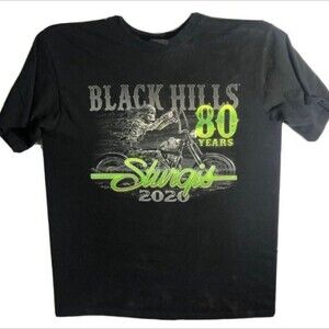 2020 Sturgis 80th Black Hills MC Rally Skeleton Biker T-Shirt Men's Medium